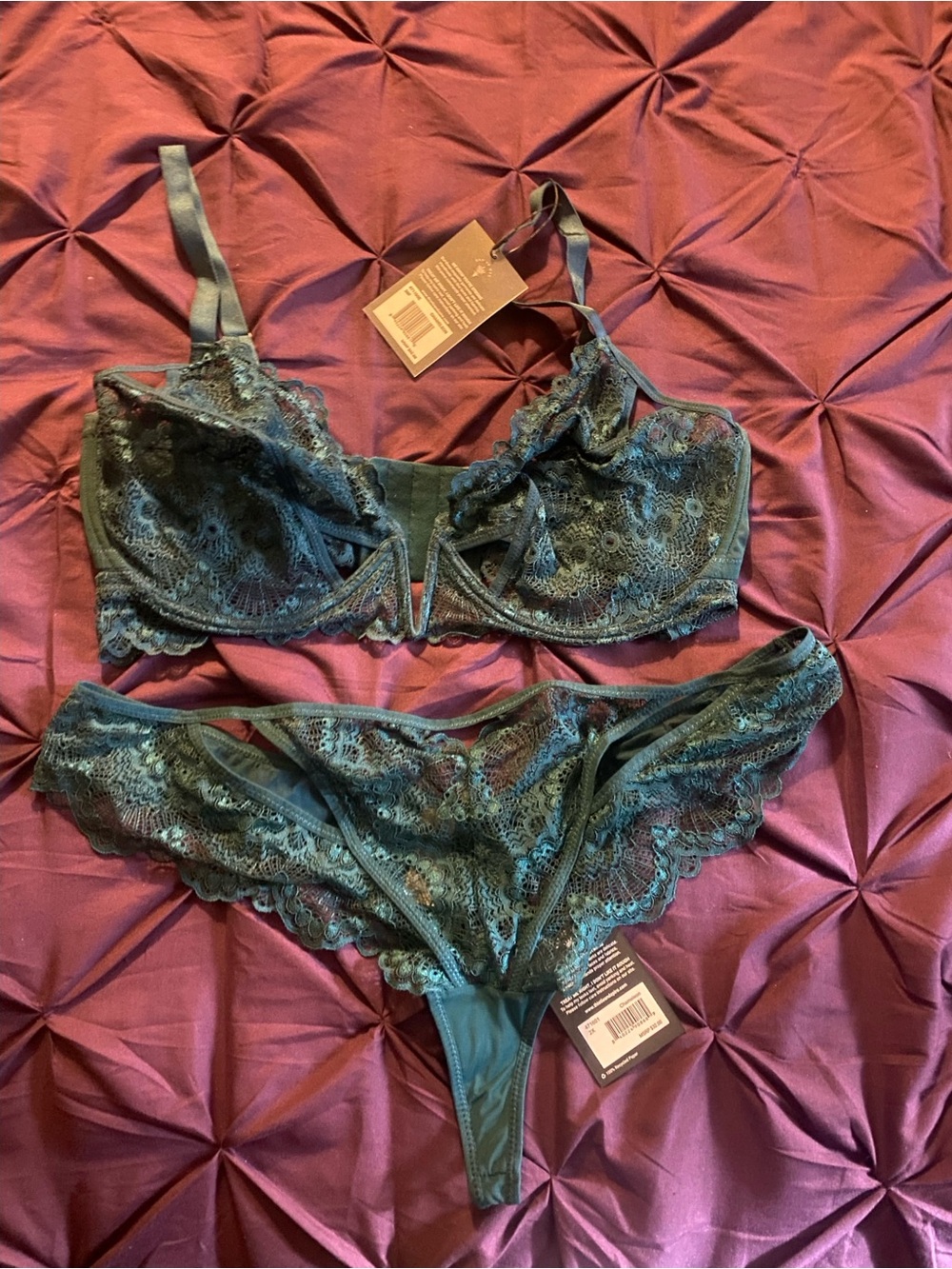 Thistle and Spire Teal Lace Underwire Bra & Lace Bikini Set